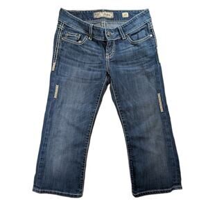 BKE Starlite Capri Jeans Womens 27 Blue Y2K Western Stitch Y2K Thick Stitch